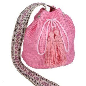 Solid Bucket Bag With Aztec Strap